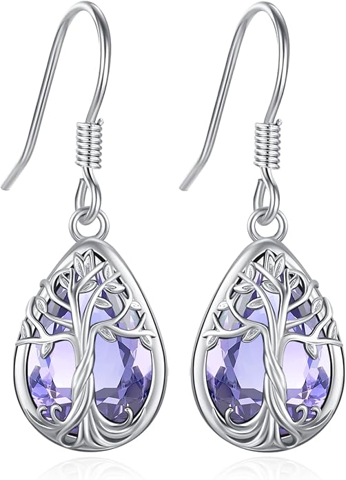 Eusense Sterling Silver Dangle Earrings for Women Tree of Life Animals Moonstone Turquoise Leverback Earrings Jewelry Gifts