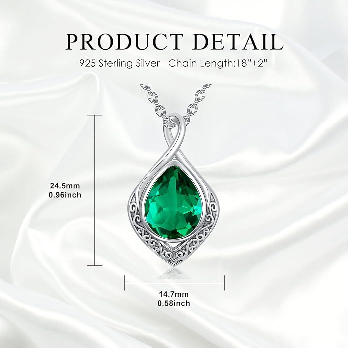 PELOVNY Celtic Knot Necklaces for Women 925 Sterling Silver Gemstone/Birthstone Teardrop Infinity Necklace Irish Celtic Pendant Jewelry Gifts for Mom Daughter Wife