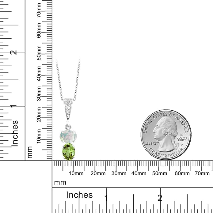 Gem Stone King 2-Stone Gemstone Birthstone Pendant Necklace for Women in 925 Sterling Silver | Oval 8x6MM | 18 Inch Silver Chain | Fine Jewelry for Her Mom Wife