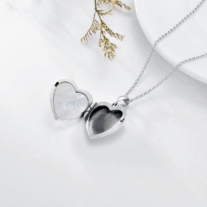 SOULMEET Personalized Silver Locket Necklace That Holds Pictures Photo Keep Someone Near to You, Memorial Custom Lockets Necklaces Letters Engraving for His Her