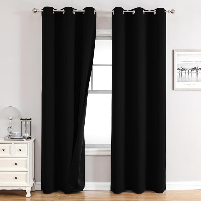 ChrisDowa 100% Blackout Curtains for Bedroom 84 Inches Long 2 Panels Set | 2 Thick Layers, Thermal Insulated, Light Blocking, Grommet, Window Treatment, Living Room Drapes, Black, 38 x 84 Inch