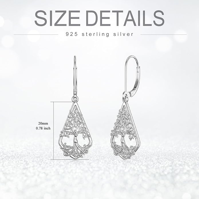 WINNICACA Sterling Silver Dangle Drop Earrings for Women Mom Flower Leverback Earrings Jewelry Christmas Anniversary Birthday Gifts