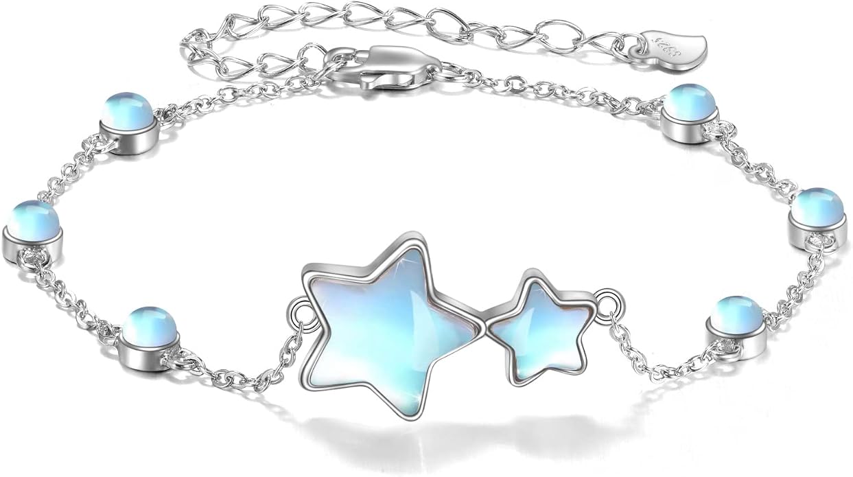 CRMAD Moonstone Moon/Star/Daisy/Turquoise/Rose Flower/Cat/Star/Hecate/Airplane/Pearl/Chakra/Rose Pearl/Butterfly/Wave/Starfish Anklet for Women Sterling Silver Anklet Irish Jewelry