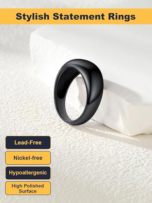U7 Chunky Gold Dome Rings for Women, Stainless Steel/18KGold Plated/Black Statement Ring Non Tarnish Women Rings, Size 7-12