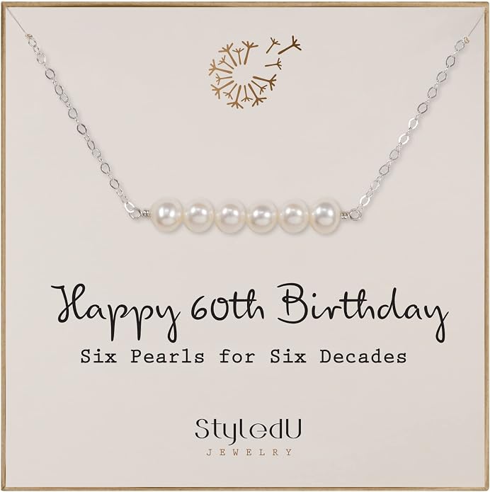 Pearl Birthday Necklace for Women, Sterling Silver Freshwater Pearl Bar Necklace, 30th 40th 50th 60th 70th Milestone Birthday Gift for Her, Meaningful Handmade Jewelry