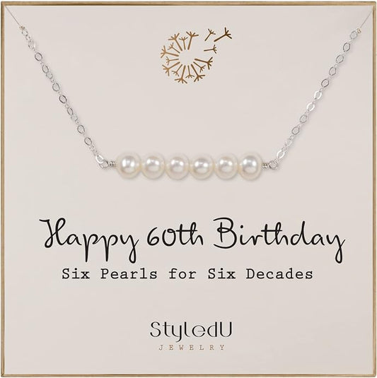 Pearl Birthday Necklace for Women, Sterling Silver Freshwater Pearl Bar Necklace, 30th 40th 50th 60th 70th Milestone Birthday Gift for Her, Meaningful Handmade Jewelry