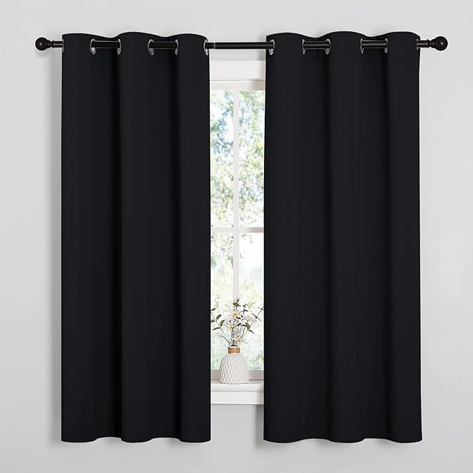 NICETOWN Blackout Draperies Window Curtain Panels, Autumn/Winter Thermal Insulated Solid Grommet Blackout Curtains/Drapes for Cafe (Set of 2, 42 inches by 48 inches, Black)