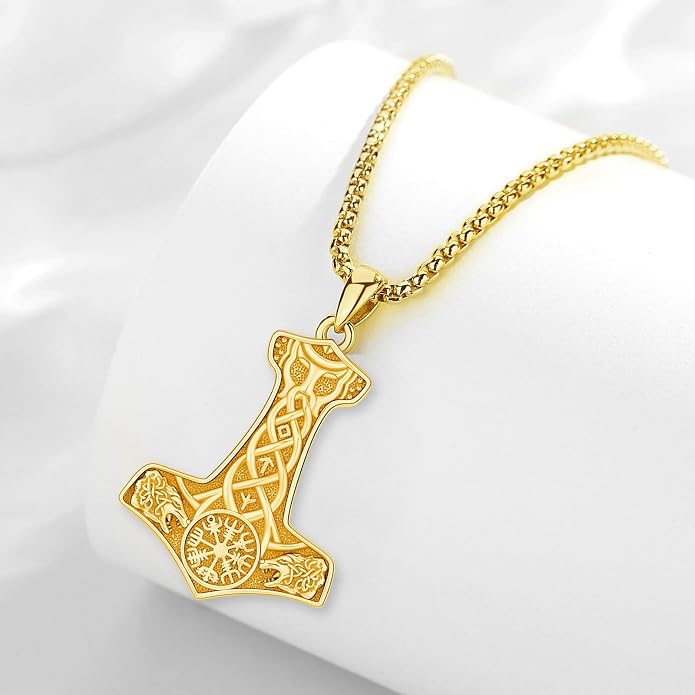 Viking Thor's Hammer Necklace for Men Women, S925 Sterling Silver Vintage Norse Talisman Mjolnir Necklace Amulet Pendant Jewelry Gifts with Sturdy Box Chain