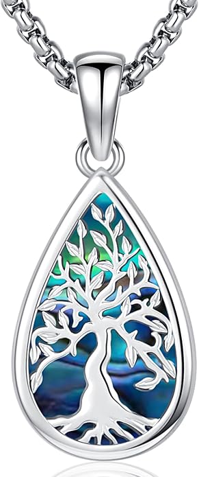Aniu Tree of Life Necklace for Women, 925 Sterling Silver Mother of Pearl Family Palm Tree Charm Pendant Jewelry for Birthday Christmas Gift