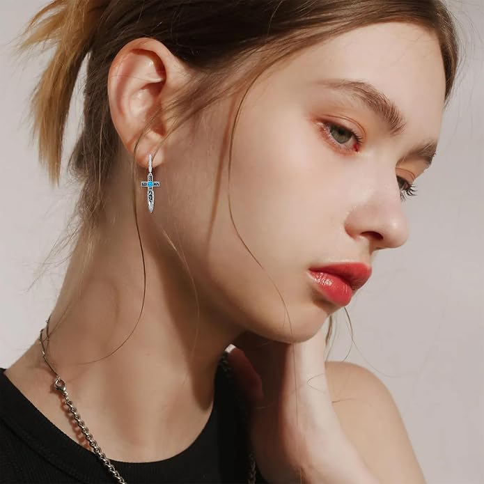 PELOVNY Abalone/Turquoise/Black Onyx/Lapis Lazuli/Axolotl/Bee/Dragonfly/Sun/Cross/Sword/Wolf/Map/Golf Earrings S925 Sterling Silver Dangle Earring Teardrop Jewelry for Women Birthday Christmas Gifts