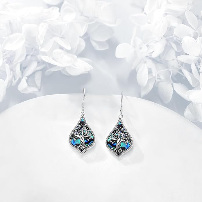 TIGER RIDER Abalone Shell 925 Sterling Silver Dangle Earrings Lightweight Filigree Dangle Drop Earrings for Women