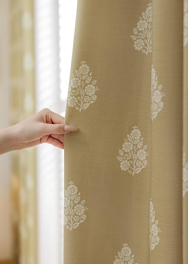 DrapePalette - Linen Blend Pinch Pleated Curtains 108 Inches Long for Living Room, Bedroom, Dining Room, Light Filtering Curtains 2 Panels Set, Modern Floral Printed Design, Brown Rose, 30" W x 108" L