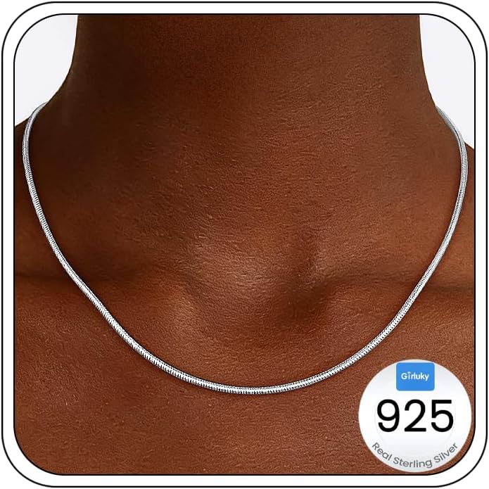 2mm Snake Chain 925 Sterling Silver Chain Necklace for Women, 18k Gold Plated Chains for Women with Push-button Clasp Durable Women’s Chains Necklace, 16 18 20 22 24 Inch