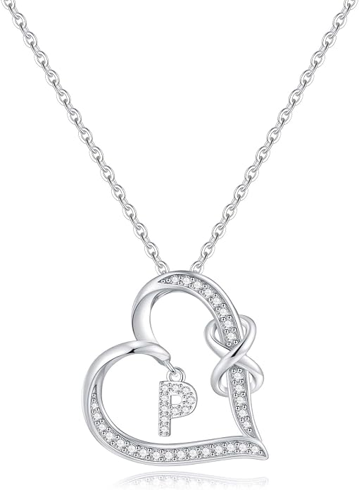 Infinity Heart Necklaces for Women, S925 Sterling Silver Initial Necklace Womens Jewelry Mothers Day Gifts Girls Valentines Gifts for Her Christmas Birthday Gifts for Women Mom Wife Girlfriend