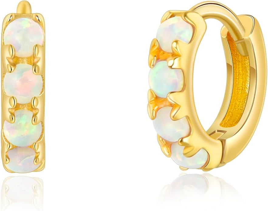 Tiny Mini Opal Huggie Hoop Earrings Upper Ear Cartilage Helix 18k Gold Plated Silver Minimalist Simple Small 10mm 8mm 6mm Hoop Earrings