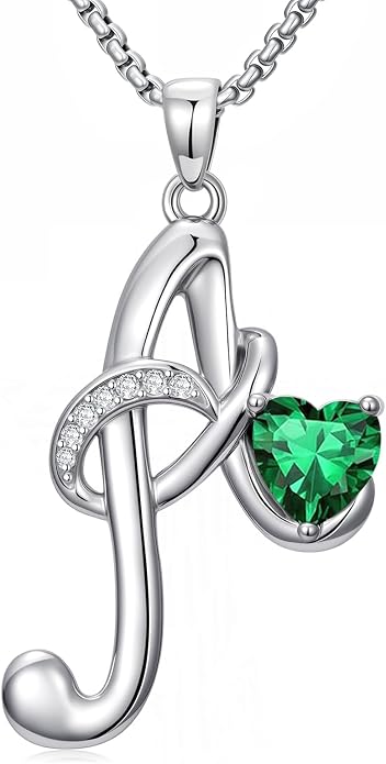 Birthday Gifts for Women Alphabet A to Z Initial Birthstone Pendant Necklaces for Women - 18k White Gold Plated Personalized Name Jewelry Anniversary Graduation Gifts for Wife Her Daughter Girlfriend(with Gift Box)