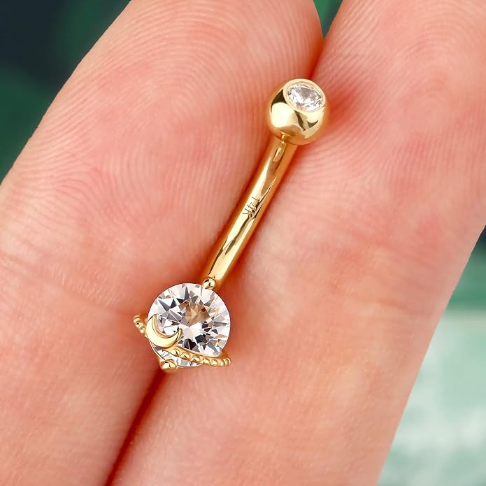 COCHARM 14k Gold Belly Button Rings 14G Saturn Yellow Gold Belly Rings for Women Dainty Belly Piercing Jewelry