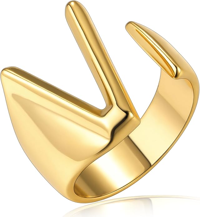 KeyStyle Bold Initial Letter Rings Adjustable, GoldChic Jewelry Women Gold Statement Ring Personalized Engraved Women’s Open Signet Ring for Party (Gold, White Gold, Black)