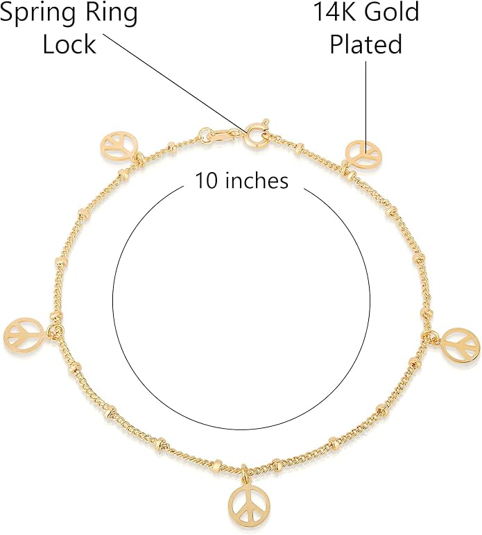 Savlano 14K Gold Plated 10 Inches Pendant Charm Chain Summer Anklet for Women Comes With a Gift Box