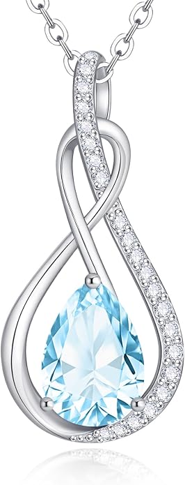 Birthstone Necklaces for Women Mothers - 925 Sterling Silver Dainty Infinity Cubic Zirconia Pendant Necklace Anniversary Birthday Christmas Gifts for Her Wife Mom Lady Daughter, Adjustable Chain