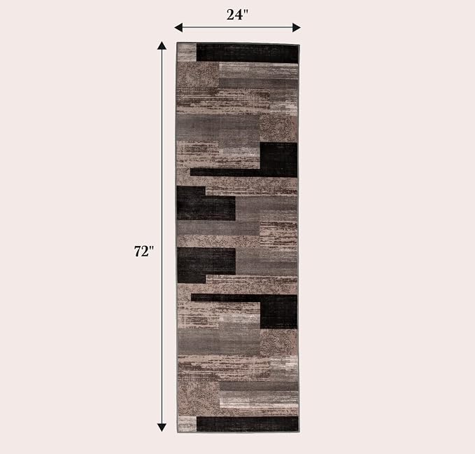 LIANLAM 2x6 Washable Runner Rug for Hallway&Kitchen(2x6,Chocolate) | Non-Slip Long Carpet with Vintage Checkered Design, Low Pile,Stain Resistant Easy Clean Floor Mat for High Traffic Areas