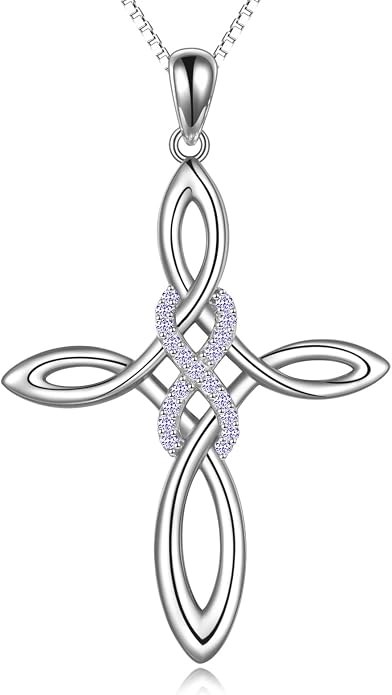 LUHE Celtic Knot Cross Necklace Sterling Silver Birthstone Polished Religious Infinity Celtics Jewelry Gifts for Women