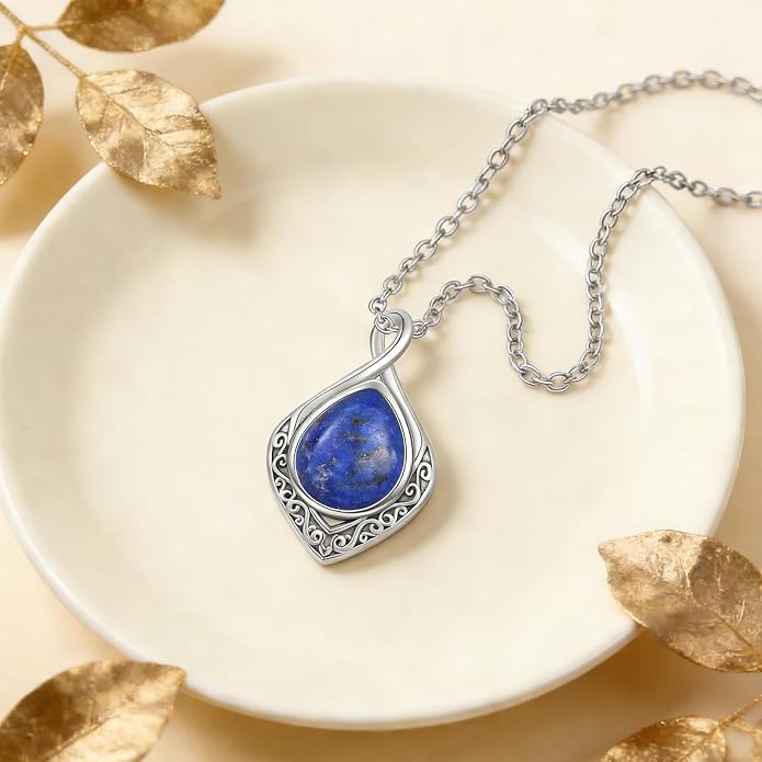 PELOVNY Celtic Knot Necklaces for Women 925 Sterling Silver Gemstone/Birthstone Teardrop Infinity Necklace Irish Celtic Pendant Jewelry Gifts for Mom Daughter Wife
