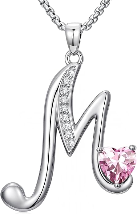 Birthday Gifts for Women Alphabet A to Z Initial Birthstone Pendant Necklaces for Women - 18k White Gold Plated Personalized Name Jewelry Anniversary Graduation Gifts for Wife Her Daughter Girlfriend(with Gift Box)