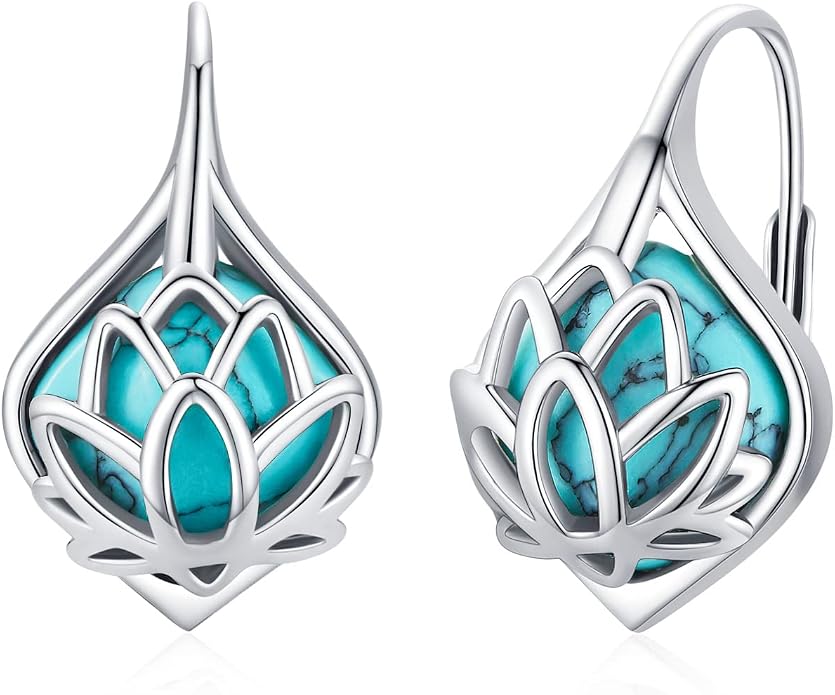 BDL Genuine Turquoise Jewelry for Women, Sterling Silver Earrings and Necklaces for Women, Leverback Dangle Drop Earrings Jewelry