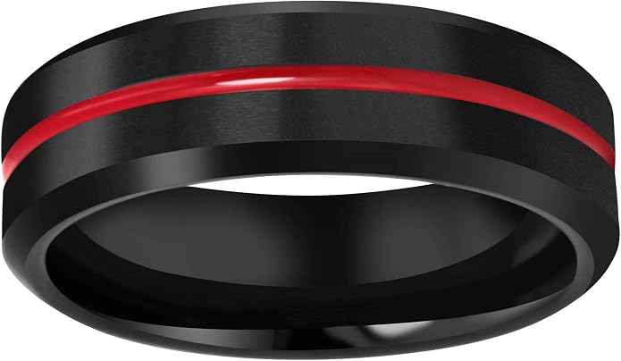 CROWNAL 6mm 8mm 10mm Thin Red Groove Black Brushed Tungsten Carbide Wedding Band Ring Comfort Fit Engraved I Love You Size 5 To 17