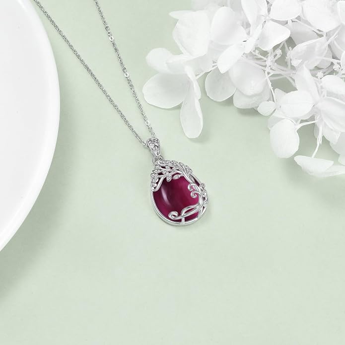 YAFEINI 925 Sterling Silver Moonstone Necklace Filigree Teardrop Pendant Necklace Jewelry for Women Girls