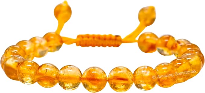 Amazing Gemstone Citrine Bracelet, Gifts for Men & Women - Protection Healing Crystal Bracelet - 8mm Gemstone Beaded Adjustable Bracelet, Pulseras para Hombres Mujer Stocking Stuffers