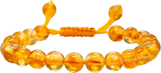 Amazing Gemstone Citrine Bracelet, Gifts for Men & Women - Protection Healing Crystal Bracelet - 8mm Gemstone Beaded Adjustable Bracelet, Pulseras para Hombres Mujer Stocking Stuffers