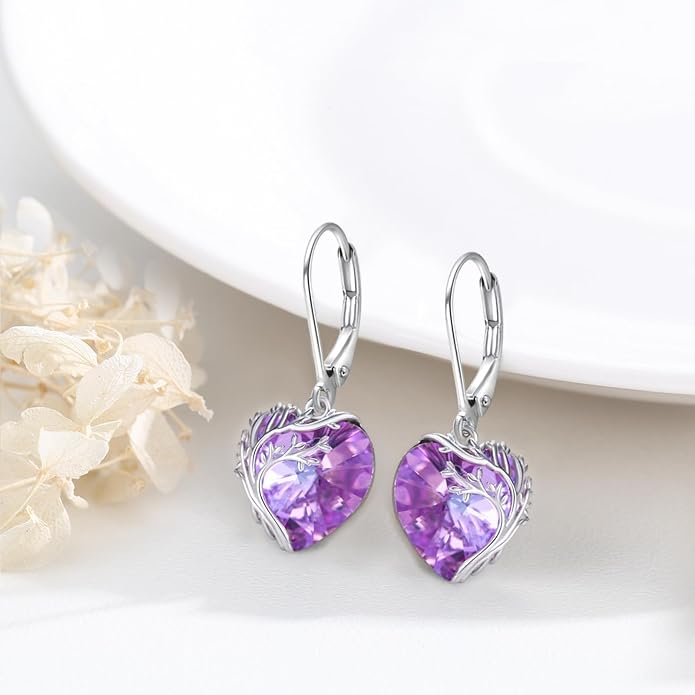Tree of Life Earrings for Women 925 Sterling Silver Tree of Life Drop Earrings with Heart Crystal Tree of Life Jewelry Birthday Anniversary Party Gifts for Women Girls