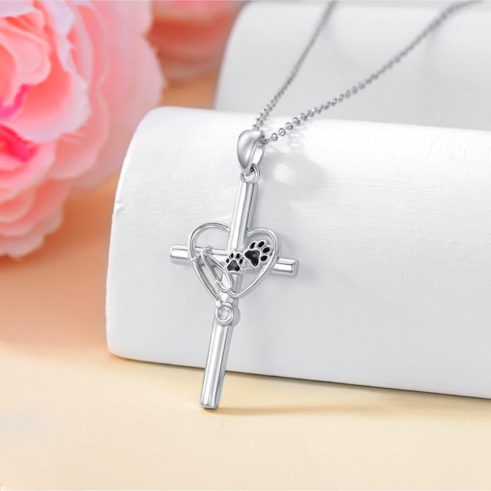 Birthstone Veterinary Stethoscope Necklace 925 Sterling Silver Nurse Vet Pendant with Dog Paw Nurse Jewelry Gifts for Veterinarian Nurse Women Veterinarian Gifts