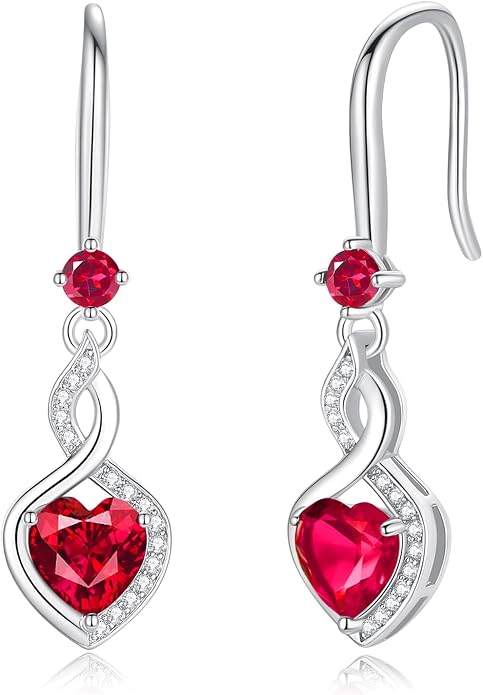 FANCIME Heart Infinity Dangle Drop Earrings 925 Sterling Silver Heart Gemstone Birthstone Earring