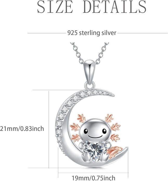PROESS Animal Birthstone Necklace 925 Sterling Silver Otter/Axolotl/Hippo/Elephant/Dachshund/Monkey/Red Panda Pendant Necklace Animal Birthstone Jewelry Gifts for Women