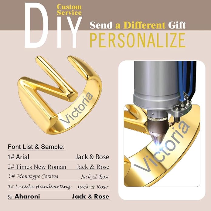 KeyStyle Bold Initial Letter Rings Adjustable, GoldChic Jewelry Women Gold Statement Ring Personalized Engraved Women’s Open Signet Ring for Party (Gold, White Gold, Black)