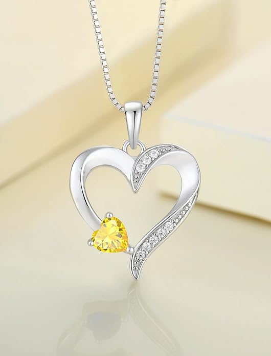 YL Heart Necklace 925 Sterling Silver Love Heart Pendant Birthstone Jewelry for Women