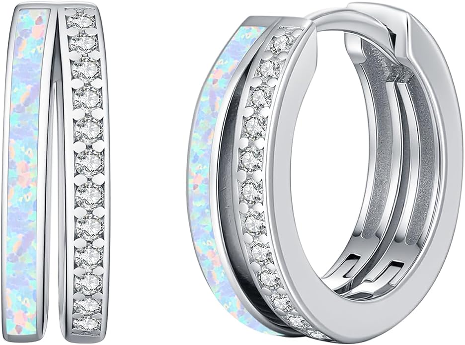 MEDWISE Mothers Day Gifts for Mom Multi Colored Opal Hoop Earrings for Women 925 Sterling Silver Huggie Hoop Earrings Jewelry Gift for Women Daughter Wife Mom Friends