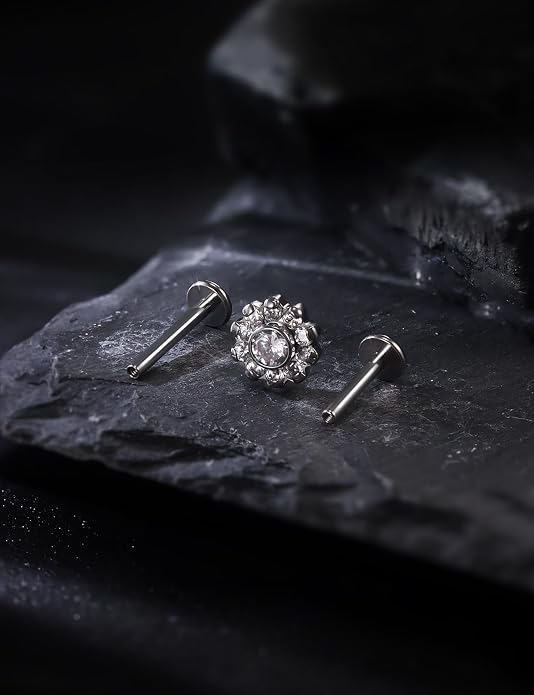 16G Astm F136 Titanium Internal Thread Flat Back Earrings Nose Studs Tragus Forward Helix Conch Cartilage Lobe Earrings Stud Medusa Labret Monroe Lip Ring Piercing Jewelry For Women Men