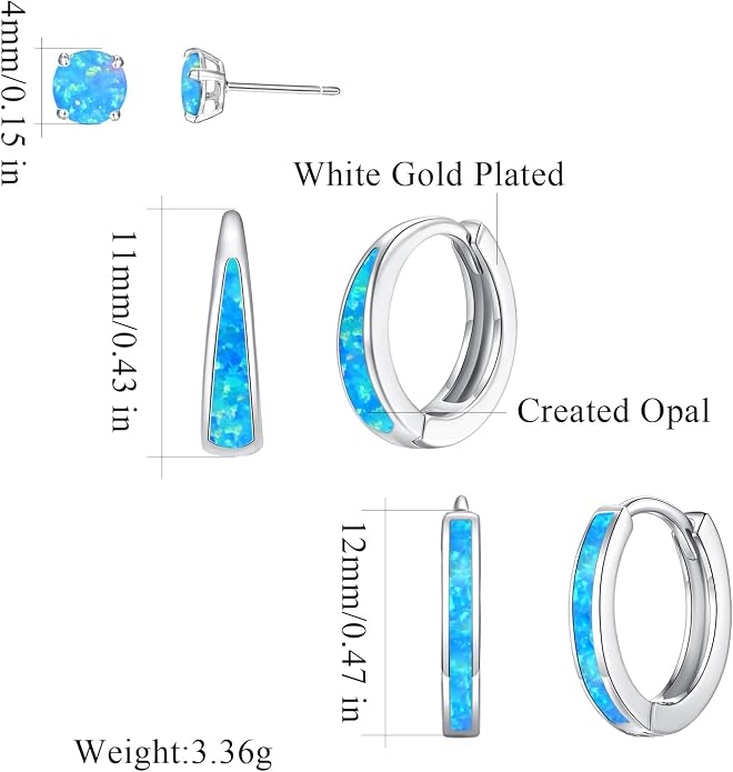 CiNily Opal Earrings Set for Women Hypoallergenic, Opal Stud Huggie Hoop Earrings Silver/Rose Gold Plated Dainty Hoop Huggie Silver Dangle Earring Stacks, Gold Jewelry