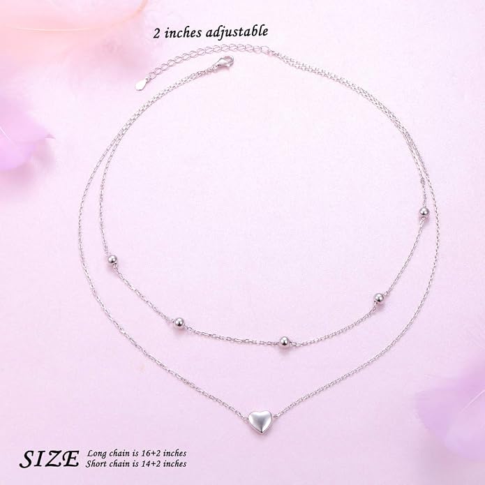 Layered Choker Necklaces for Women S925 Sterling Silver Circle/Heart/Cross/Star Multi Layered Necklace Handmade Bead Chain Adjustable Jewelry for Birthday