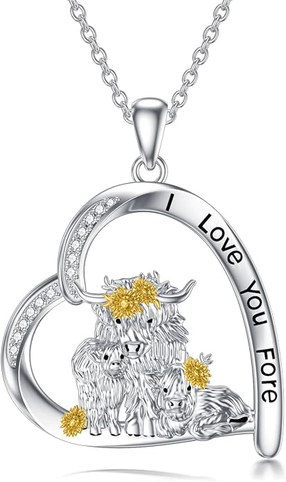 Highland Cow Gifts for Women 925 Sterling Silver Highland Cow Birthstone Necklace Fluffy Cow Jewelry Gifts Birthday Christmas