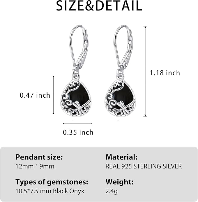 Real 925 Sterling Silver Trendy Dangle Earrings for Women | White Gold Plated | Hypoallergenic Turquoise/Black Onyx/Opal Filigree Jewelry Lightweight Celtic Lover Knot Leverback Earrings Gifts