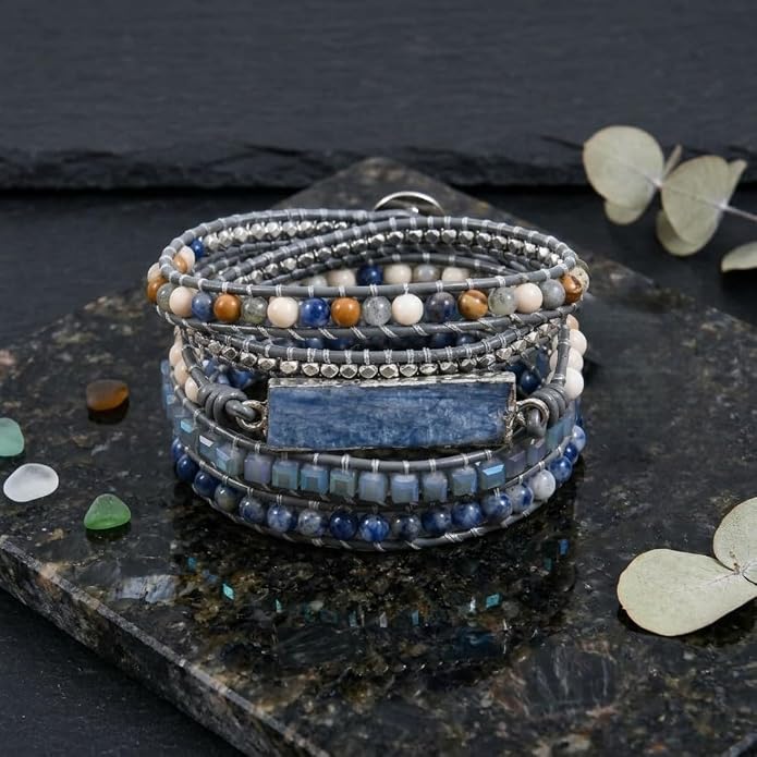 YGLINE Boho Handmade Wrap Leather Tube Crystal Stone Bracelet for Women