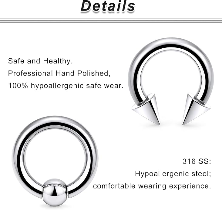 00G 0G 2G 4G 6G 8G 10G 12G 14G 16G Septum Rings Silver Black Surgical Steel Heavy Gauges Earrings Stretching kit Eyebrow Lip Septm Nose Rings Helix Tragus Daith Rook Earrings Hoops 10mm-19mm