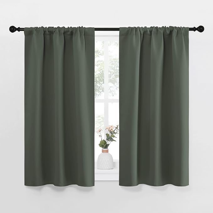 NICETOWN Bedroom Curtains Blackout Draperies - All Season Thermal Insulated Solid Rod Pocket Top Blackout Curtains/Drapes for Kid's Room (Dark Mallard, 1 Pair, 34 x 45 Inch)