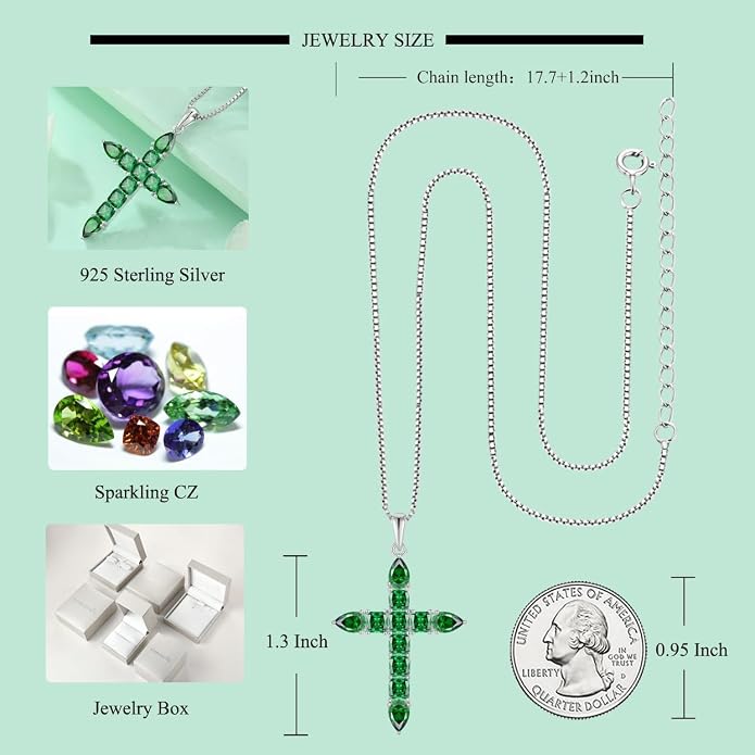 STARCHENIE 925 Sterling Silver Cross Necklace for Women Birthstone Jewelry | 925 Sterling Silver Crucifix Pendant, Birthstone Jewelry, Christian Religious Gift for Her