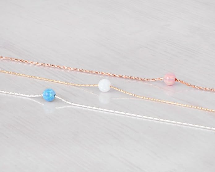 Opal Bead Choker Necklace – Rose and Gold Filled or Sterling Silver, Blue or White Opal Ball, Dainty Minimalist Jewelry 13.5"-16.5"